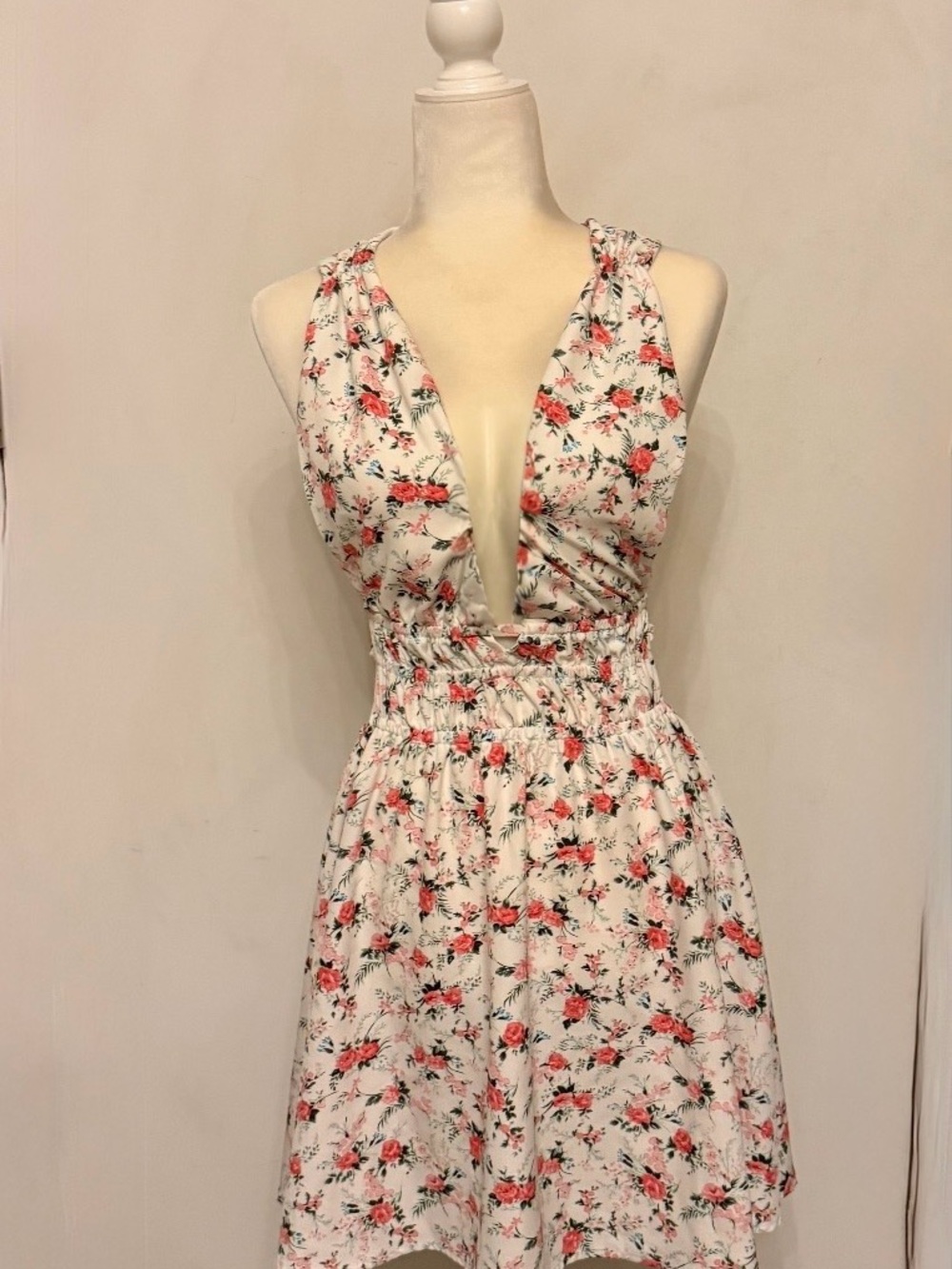 Amazon White Mini Sundress with Pink Floral Print